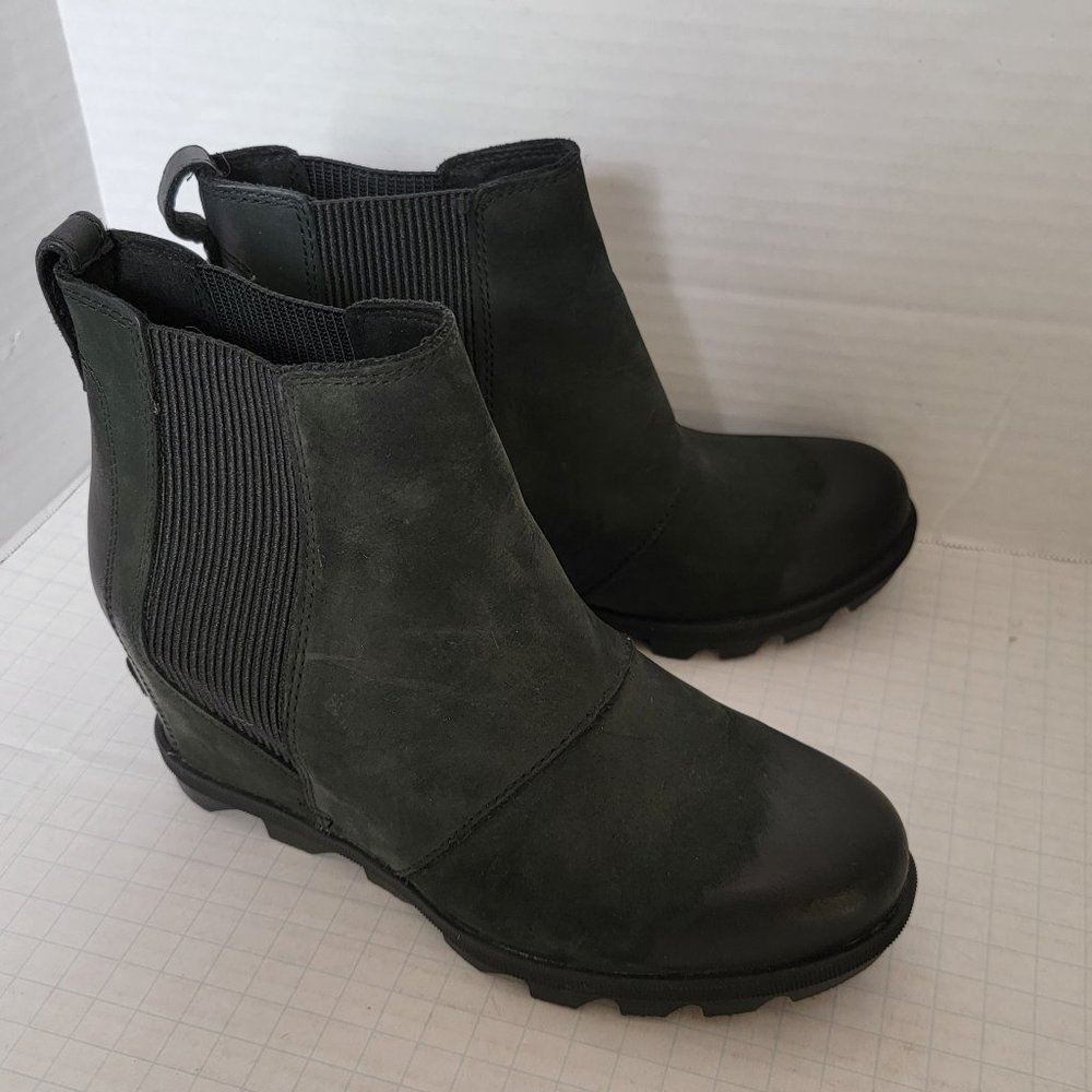 Womens Sorel Black Joan of Arctic II Chelsea Wedge Leather Suede Shoes Boots 7.5